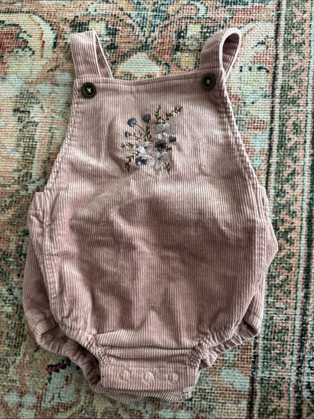 Jamie Kay Dusty Lilac Corduroy Romper with Embroidered Florals